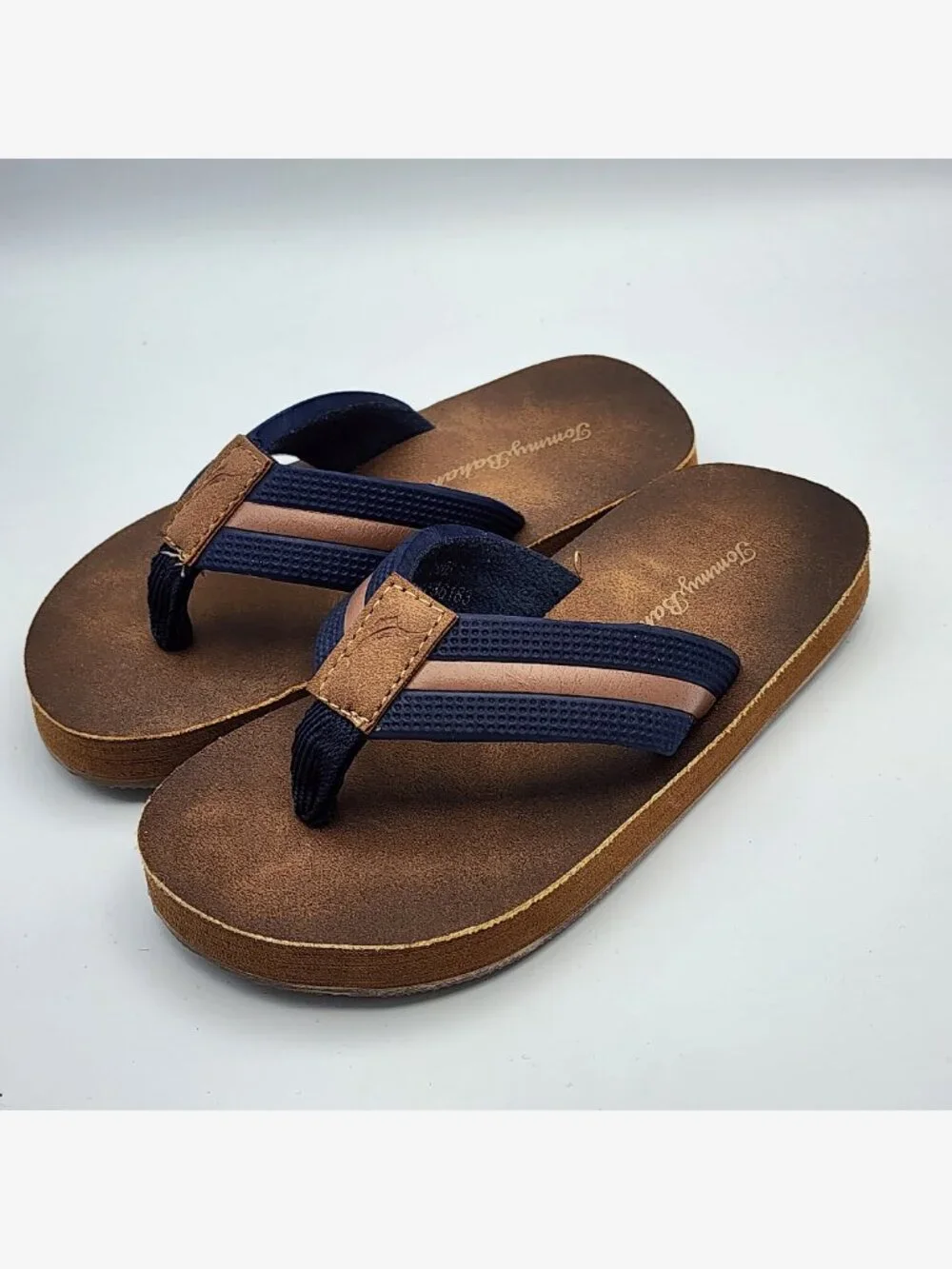 Brown/Navy Stripe Flip Flops | Kid's 10-11